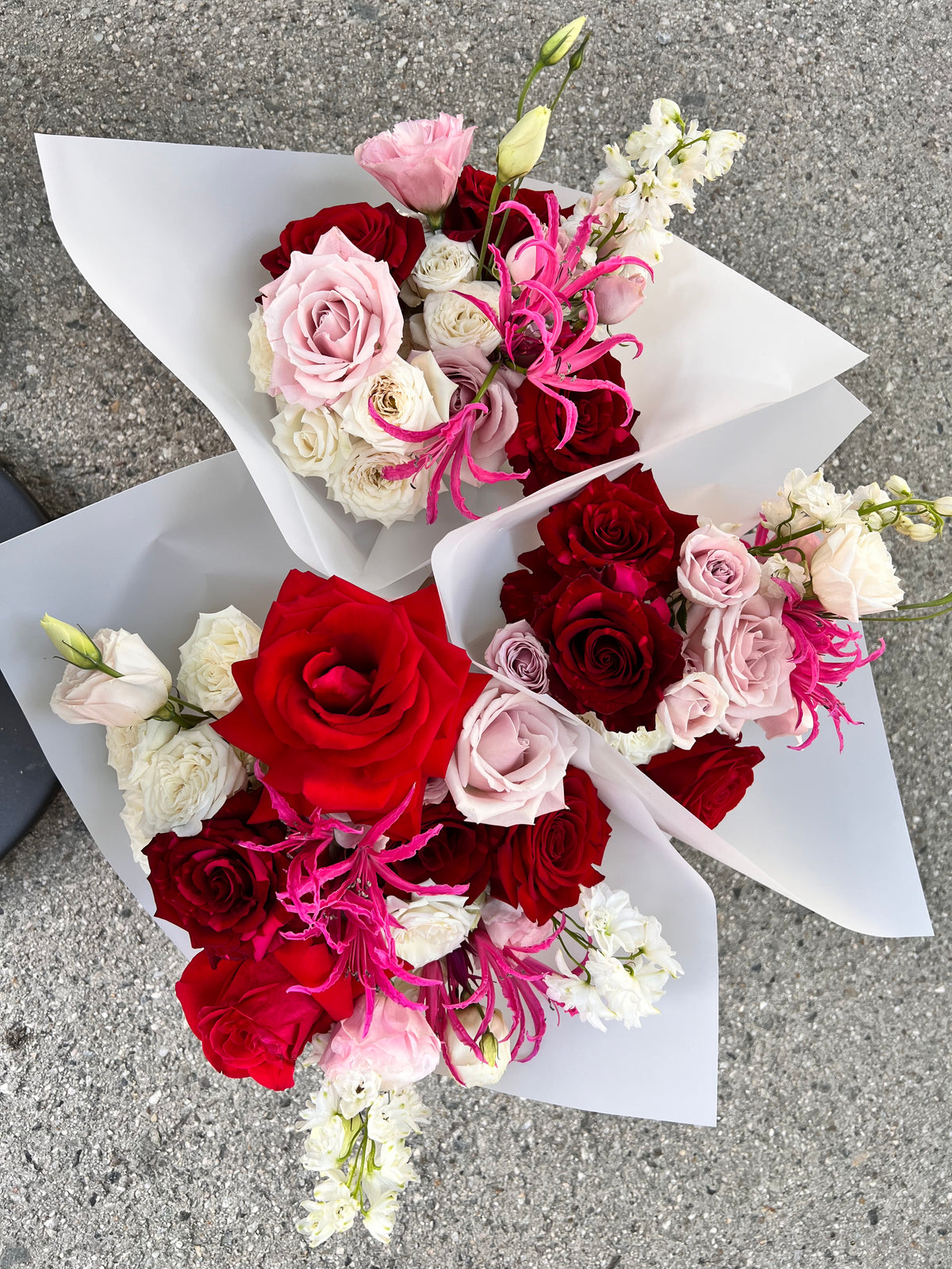 Cosmos, dahlia and snapdragon wedding bouquet